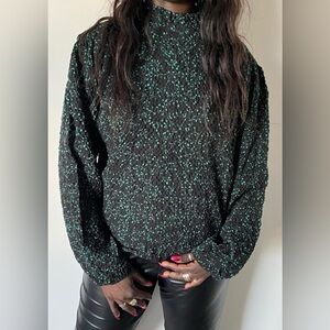 Brand New Zara Black & Green Flower Pattern Blouse Size L